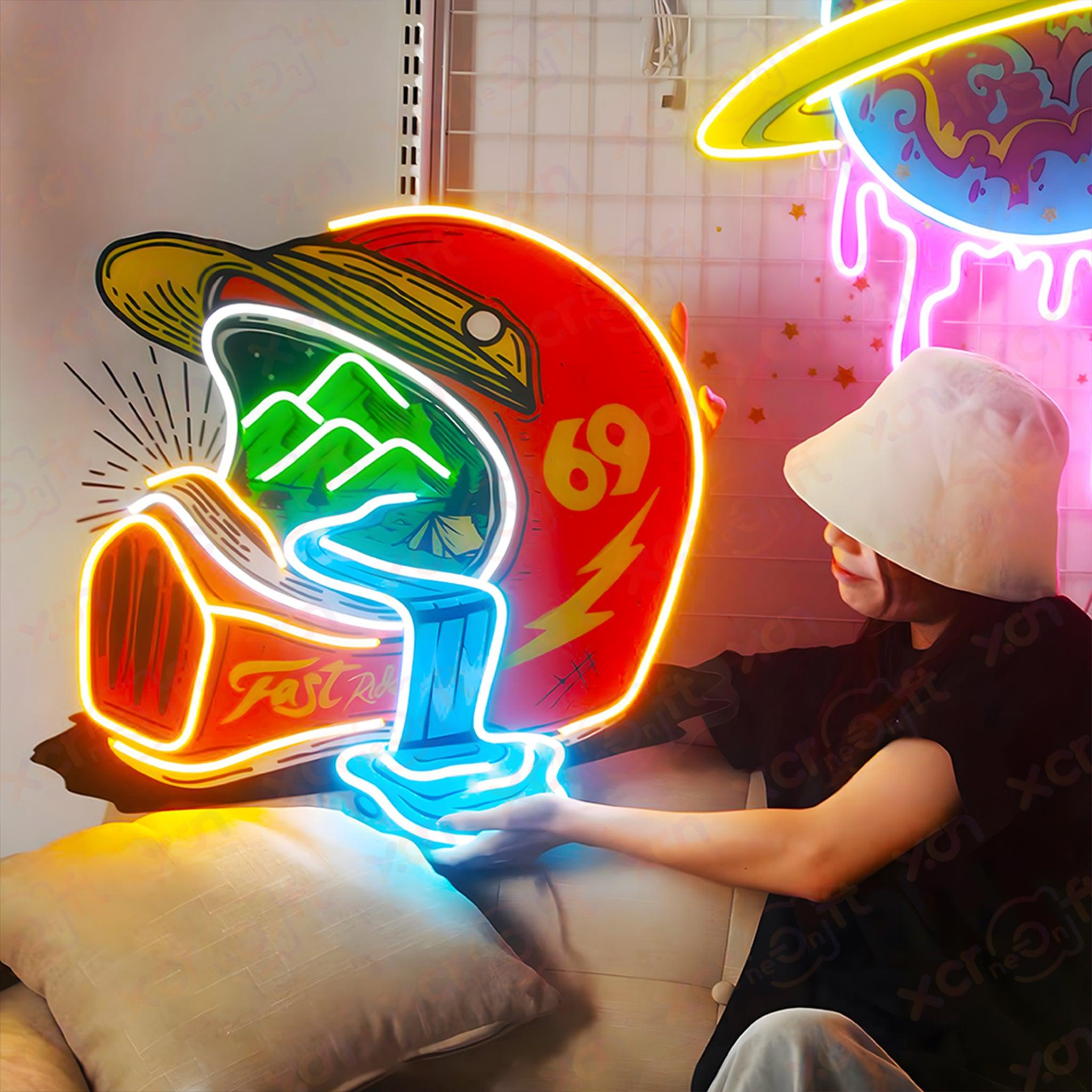 Ride Nature Helmet UV Printed Neon Sign Creative Decor