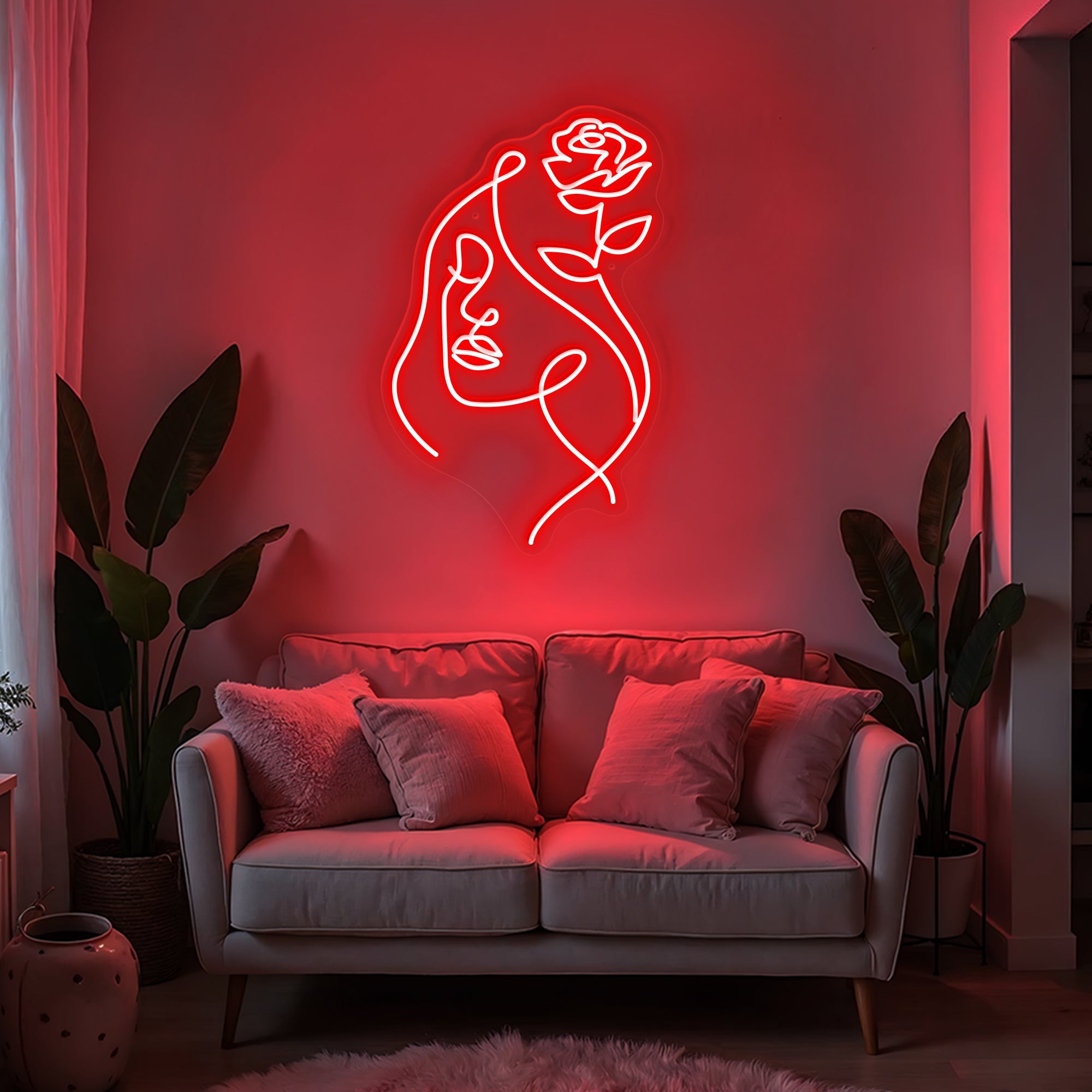 Rose Girl Art Neon Sign