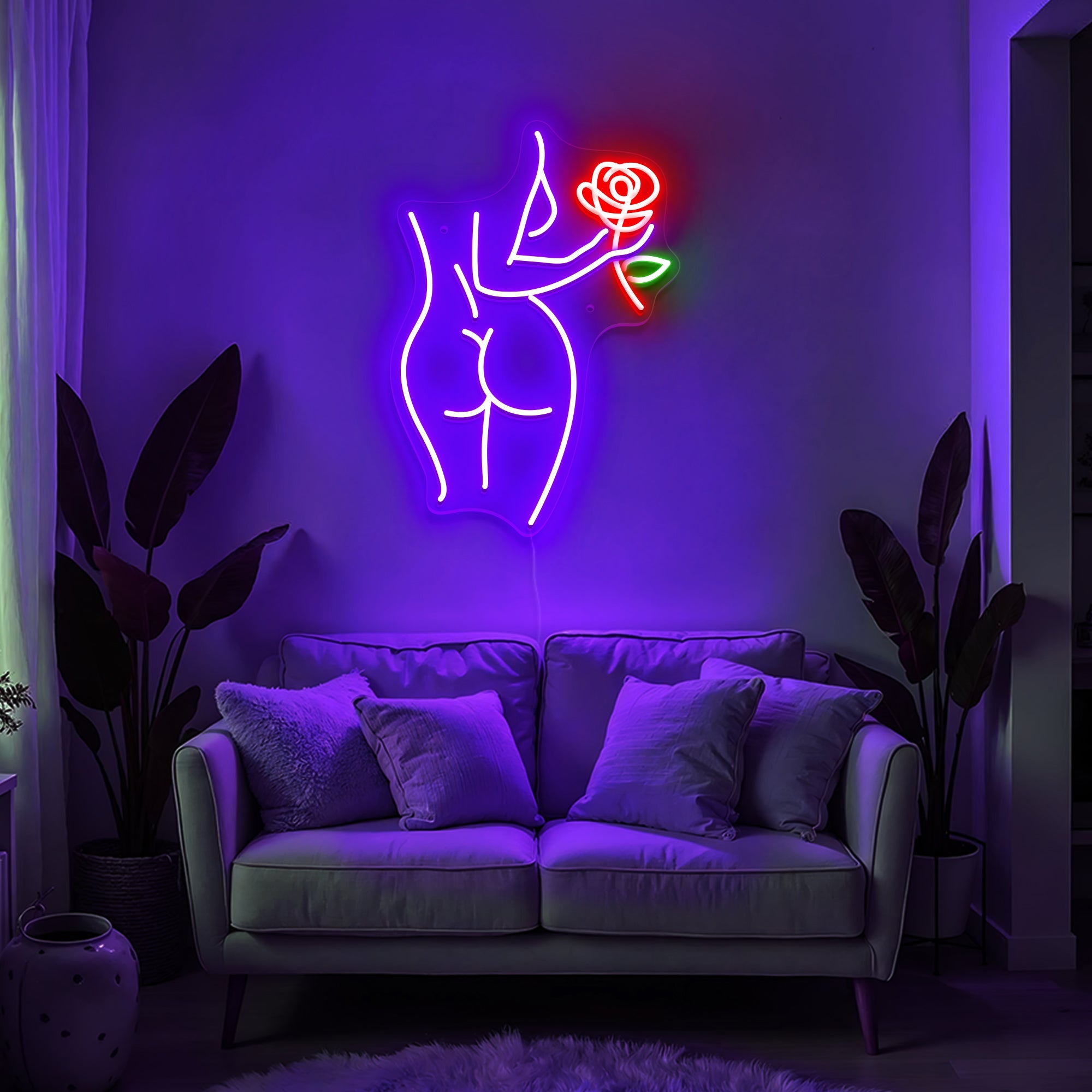 Romantic Rose Woman Neon Sign