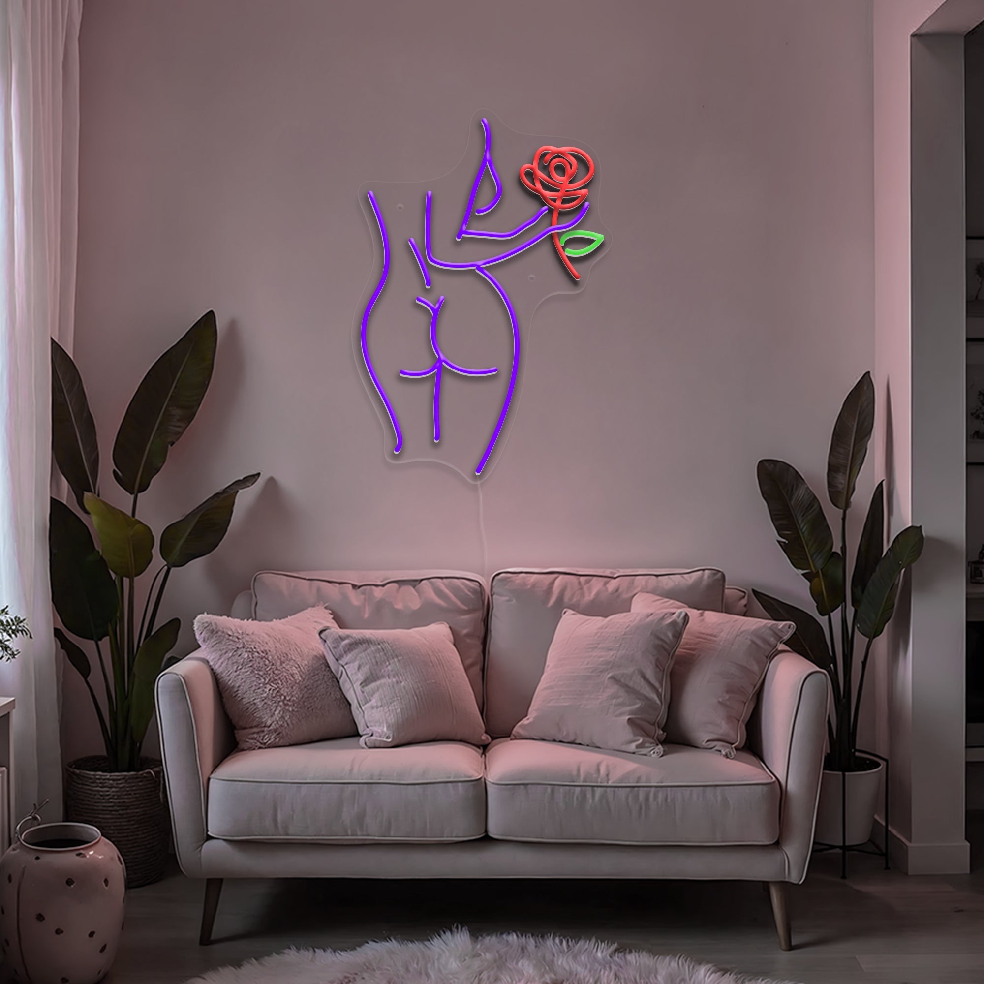 Romantic Rose Woman Neon Sign